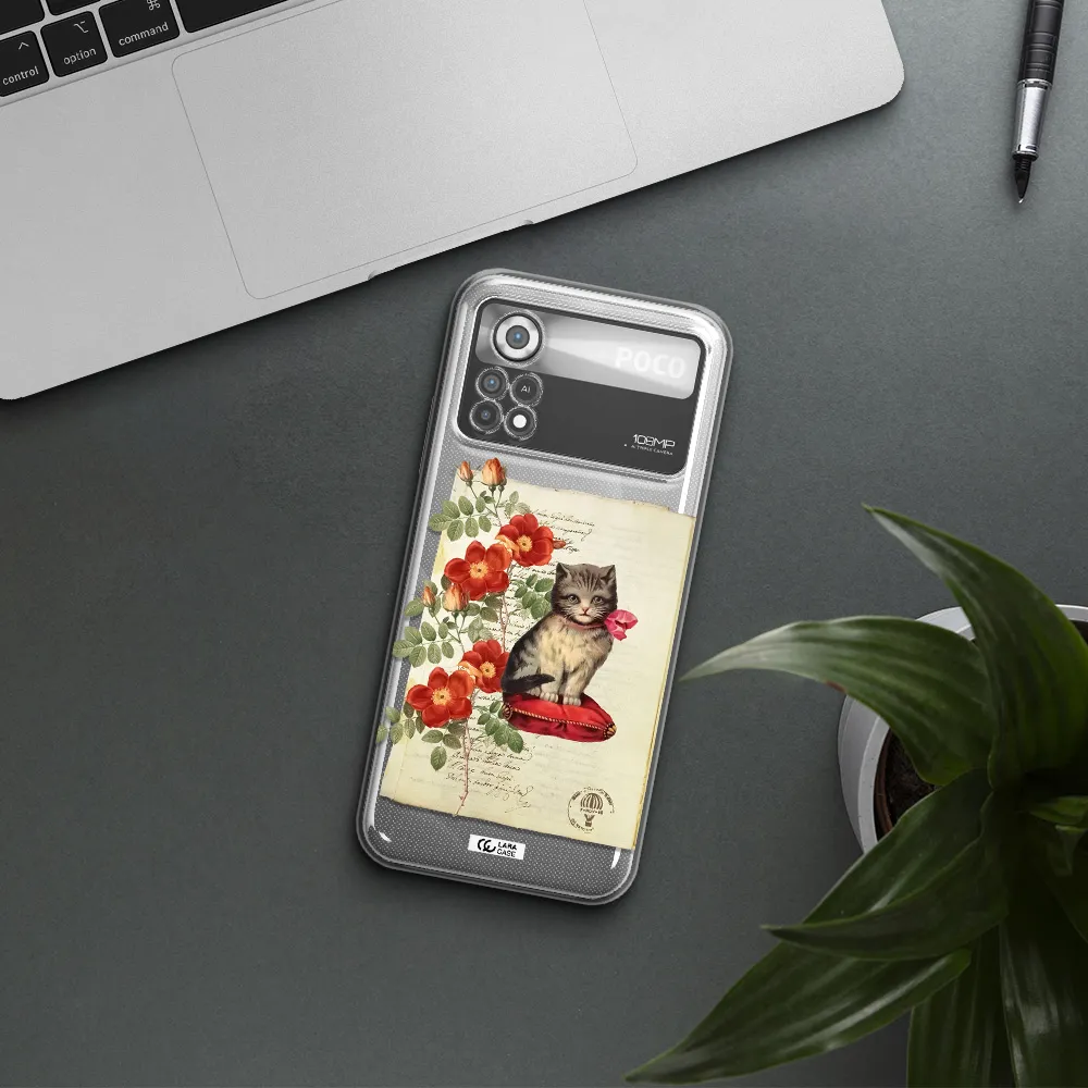 a cat on a pillow with flowers Xiaomi Poco X4 Pro Clear TPU Case