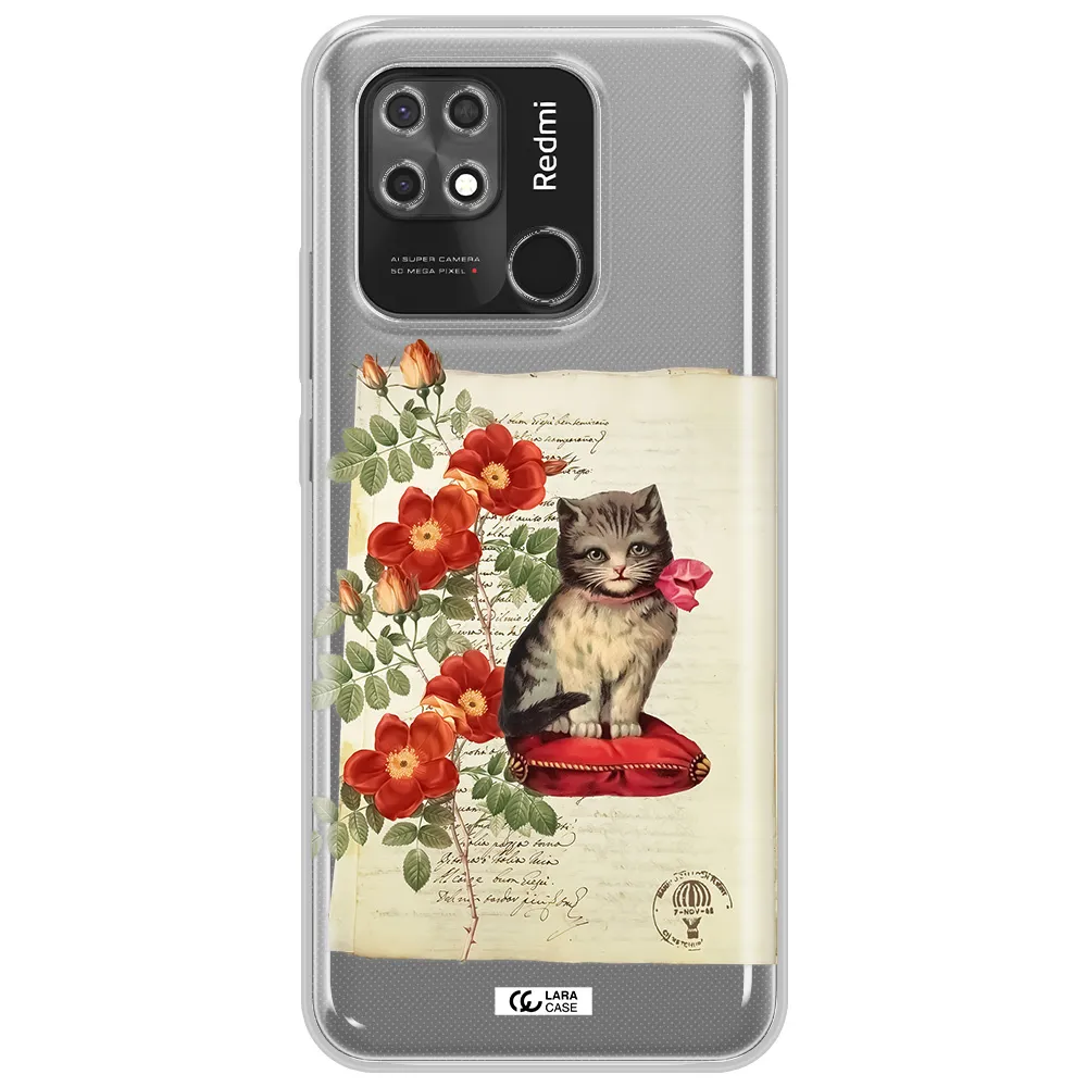 a cat on a pillow with flowers Xiaomi Redmi 10C Clear TPU Case