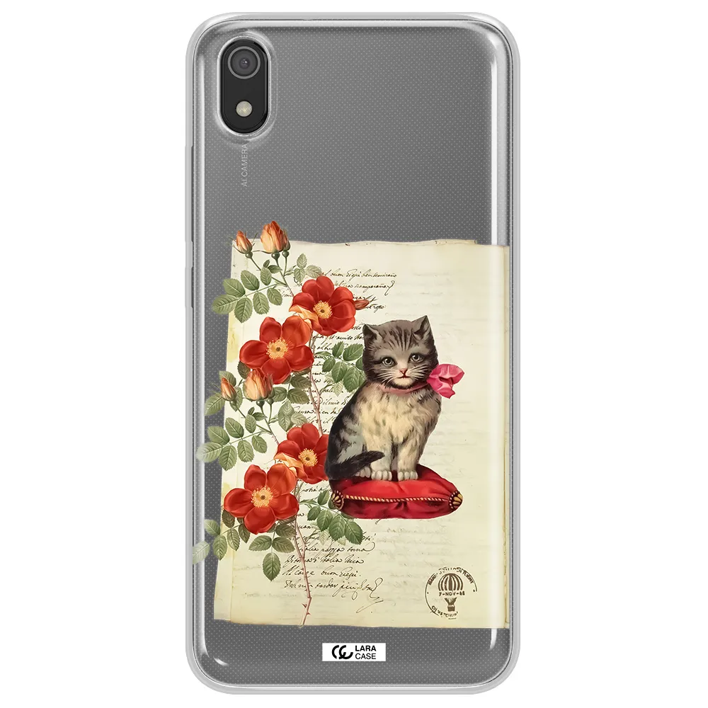 a cat on a pillow with flowers Xiaomi Redmi 7A Clear TPU Case