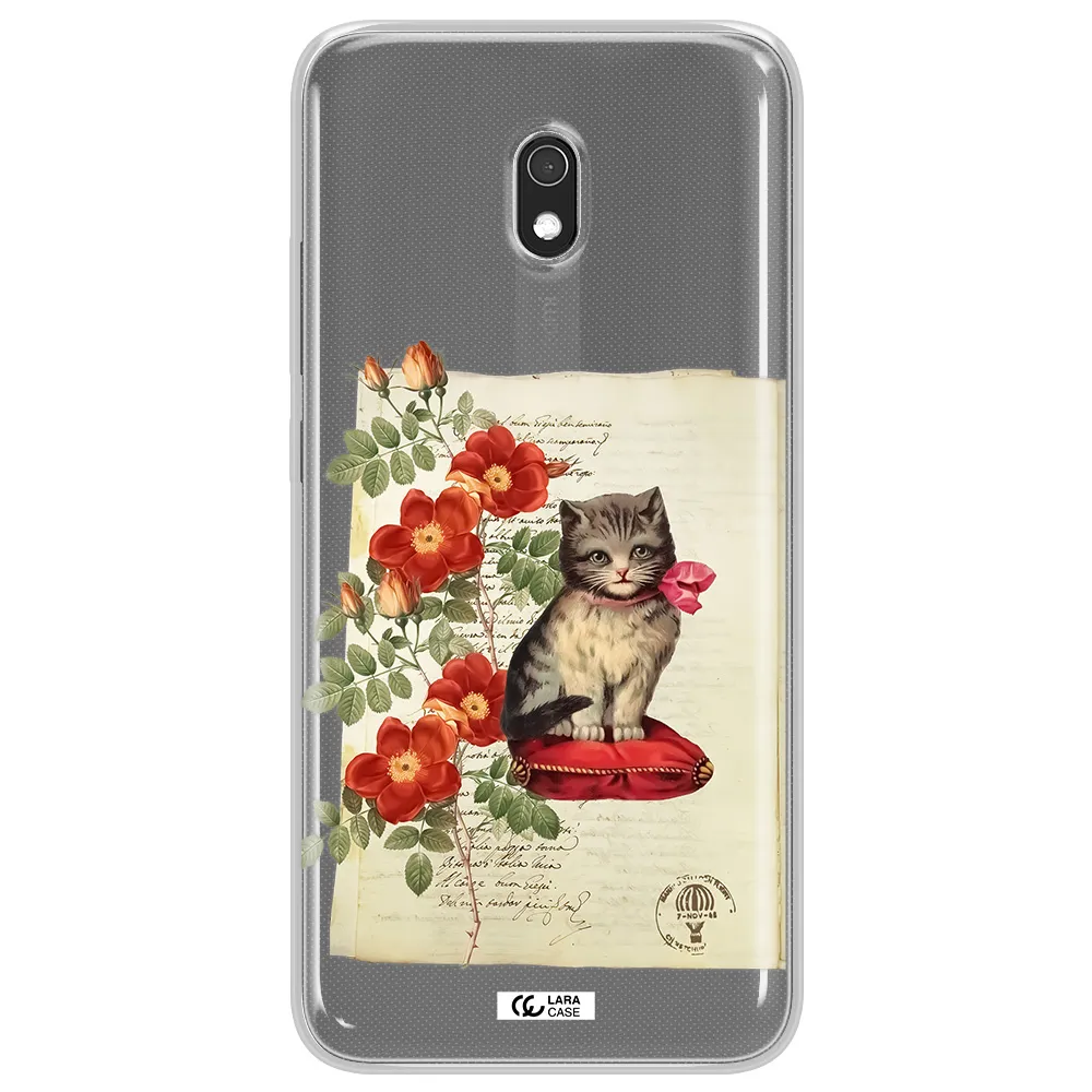 a cat on a pillow with flowers Xiaomi Redmi 8A Clear TPU Case
