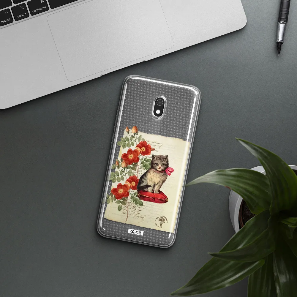 a cat on a pillow with flowers Xiaomi Redmi 8A Clear TPU Case
