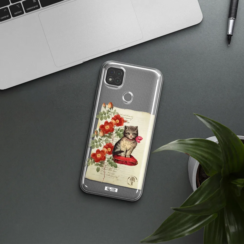 a cat on a pillow with flowers Xiaomi Redmi 9C Clear TPU Case