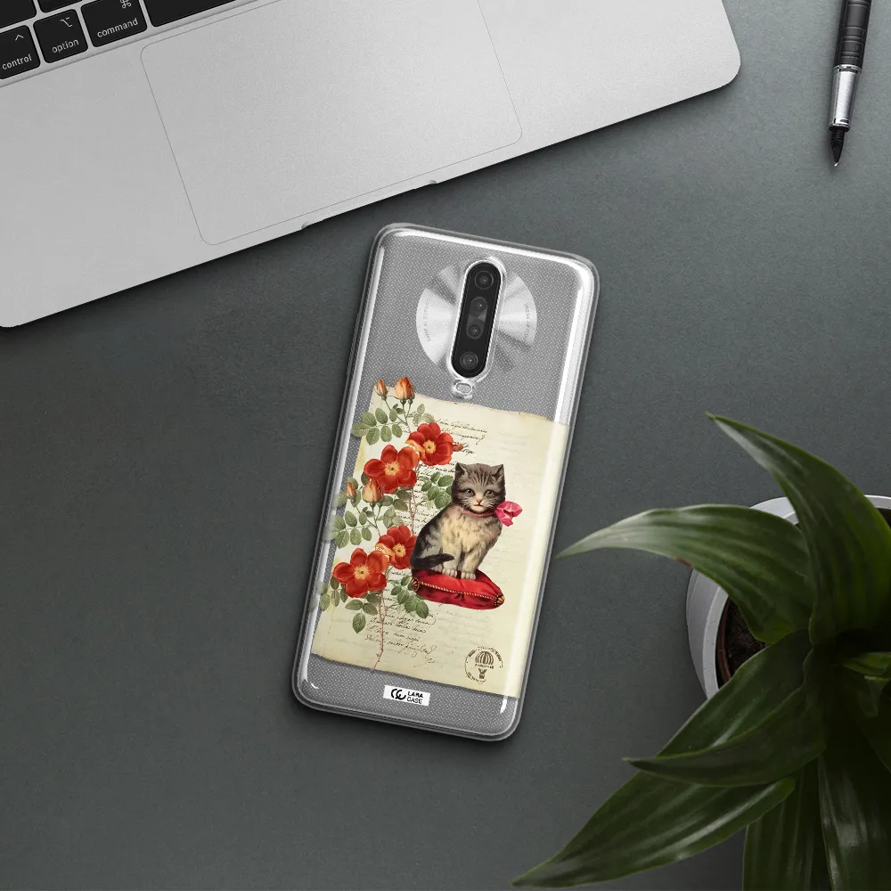 a cat on a pillow with flowers Xiaomi Redmi K30 Clear TPU Case