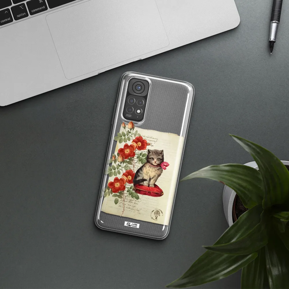 a cat on a pillow with flowers Xiaomi Redmi Note 11 Clear TPU Case
