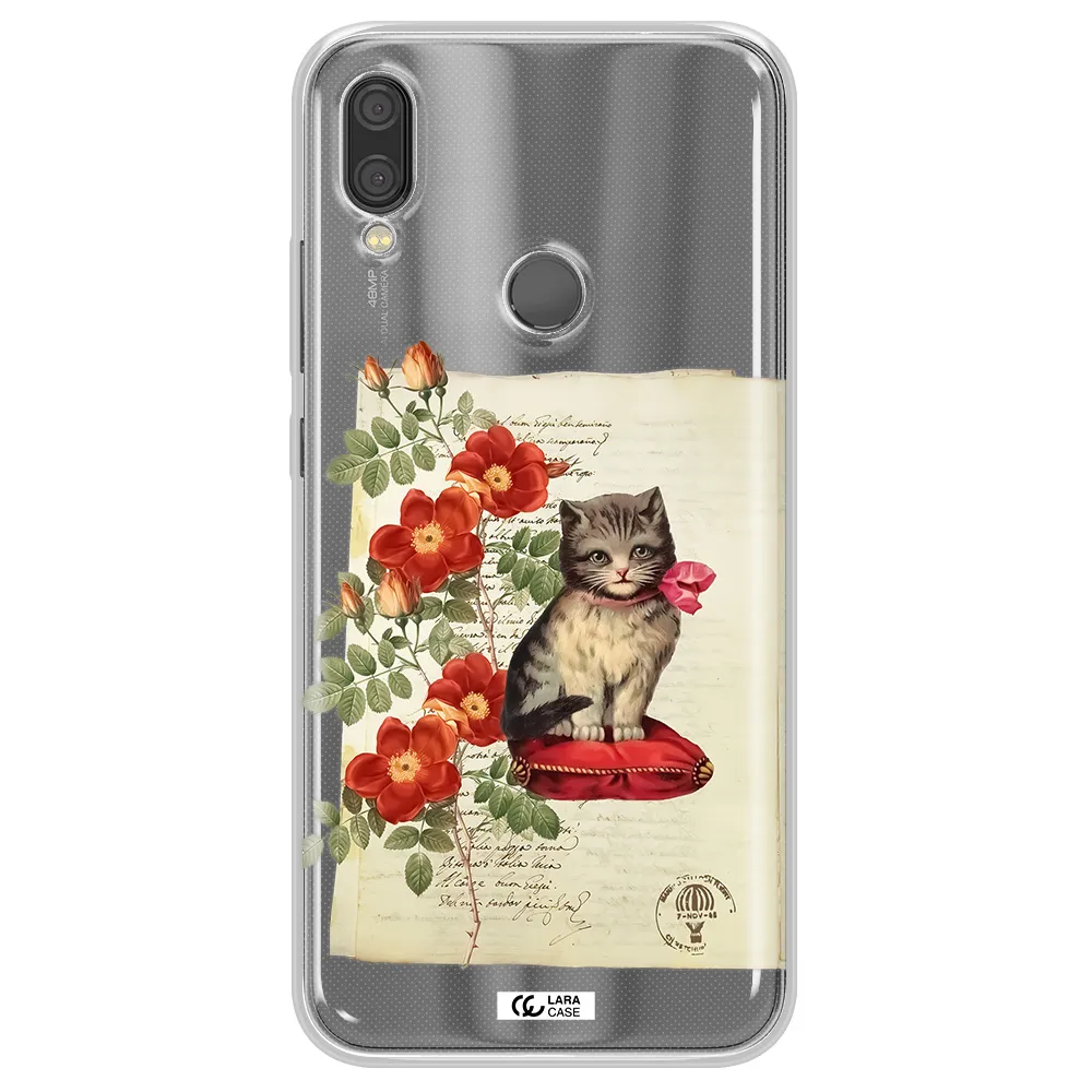 a cat on a pillow with flowers Xiaomi Redmi Note 7 Clear TPU Case