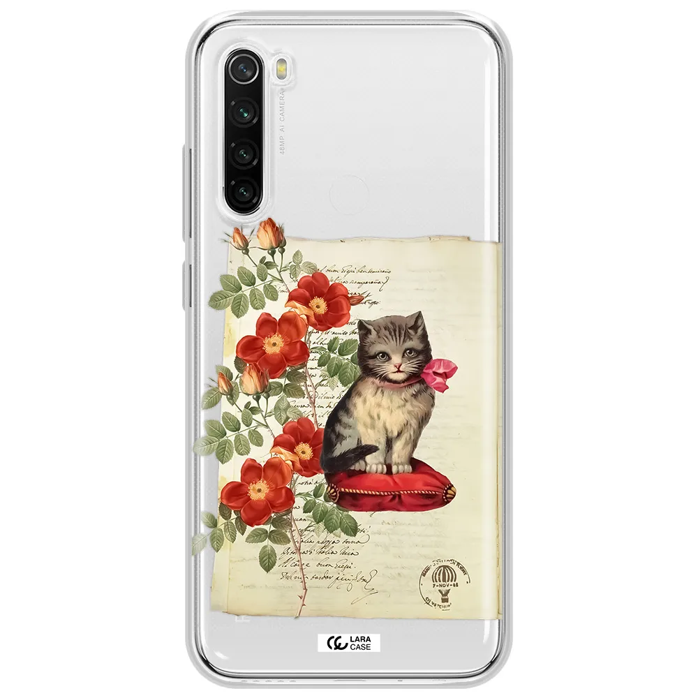 A Cat On A Pillow With Flowers Xiaomi Redmi Note 8T Clear Tpu Case