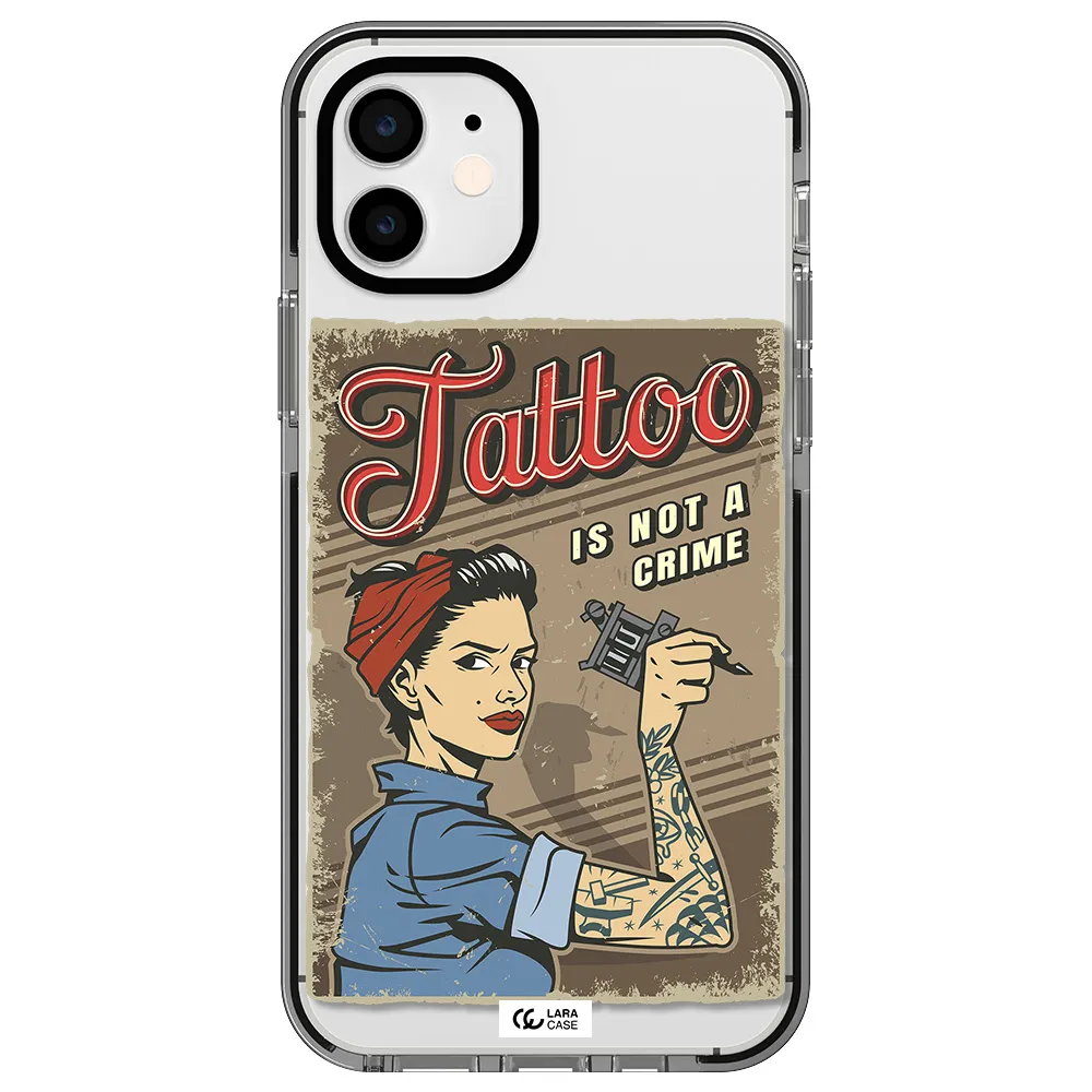 a woman with tattoo on her arm Apple iPhone 11 impact black border Case