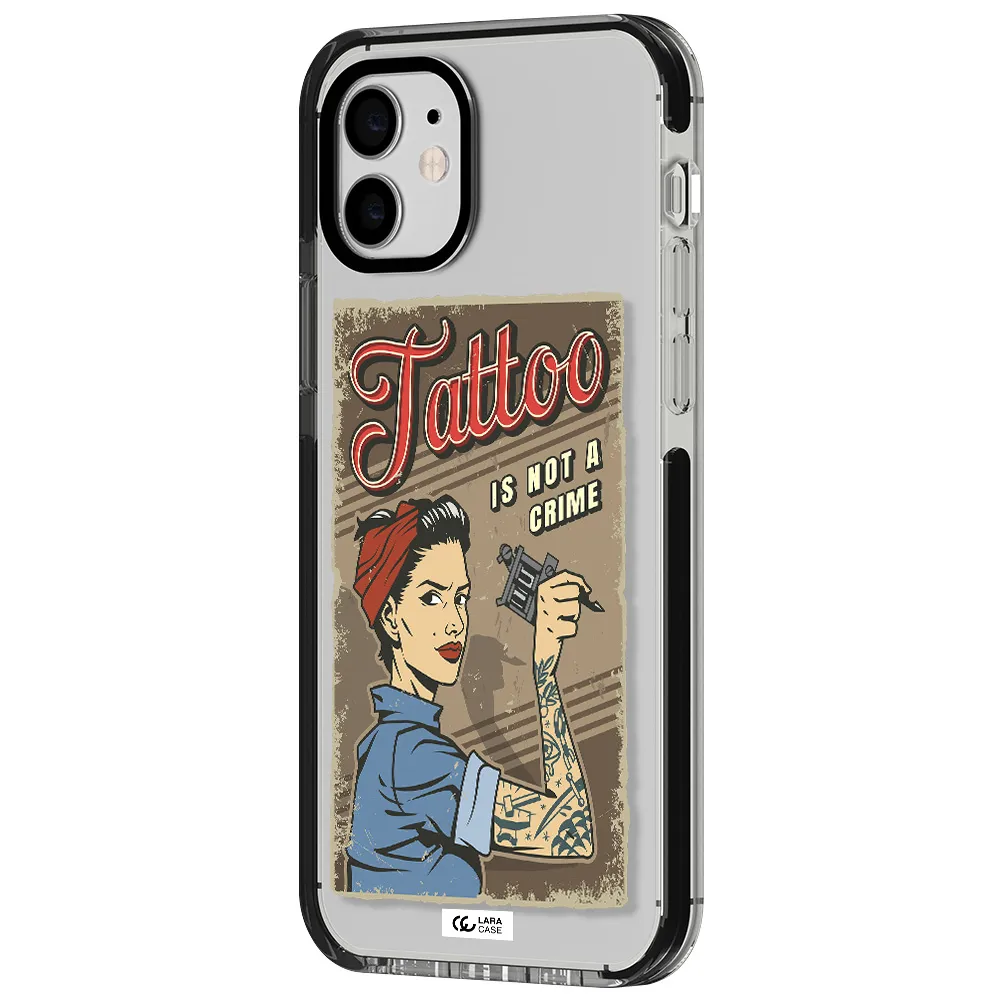 a woman with tattoo on her arm Apple iPhone 11 impact black border Case