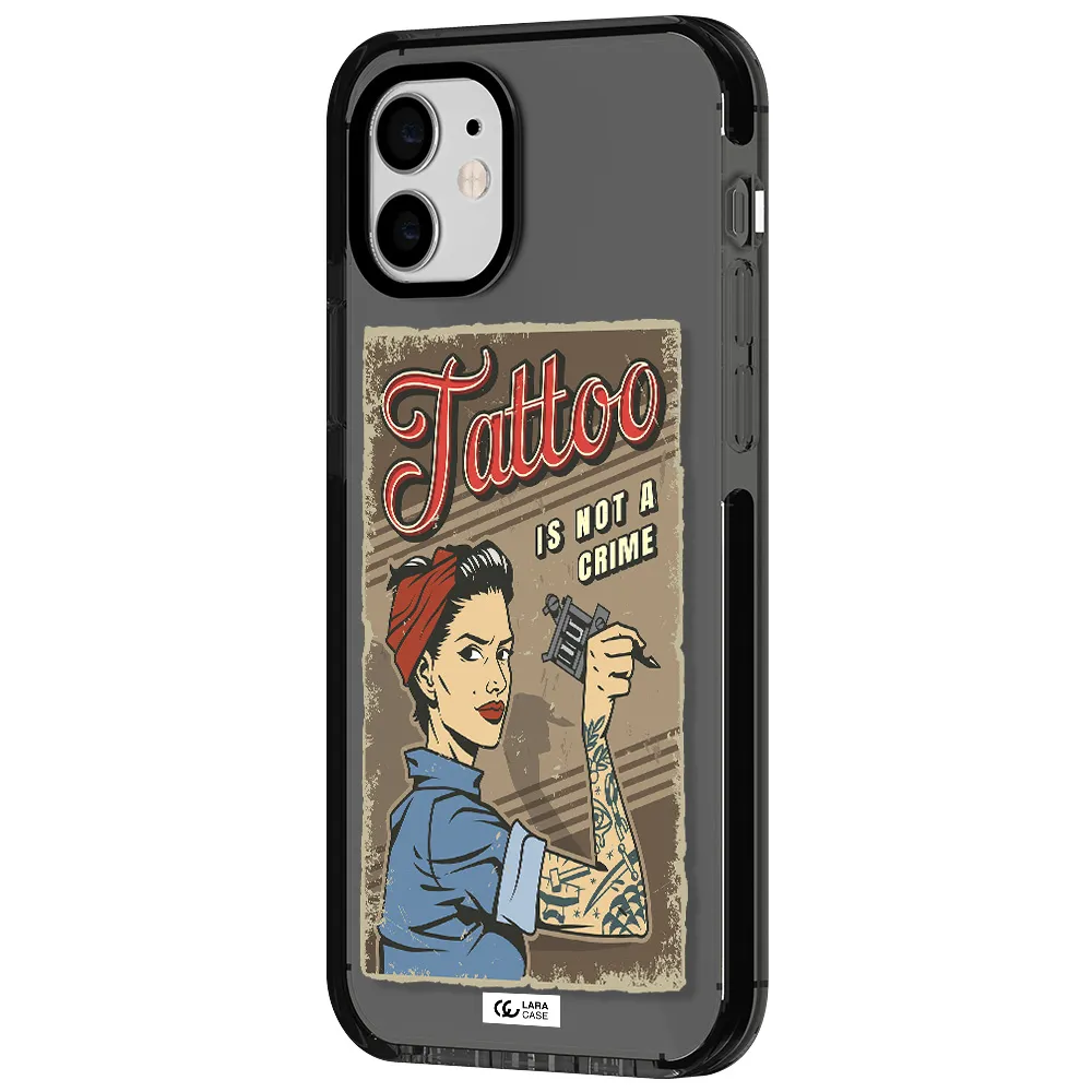 a woman with tattoo on her arm Apple iPhone 11 impact Smoke Black Case