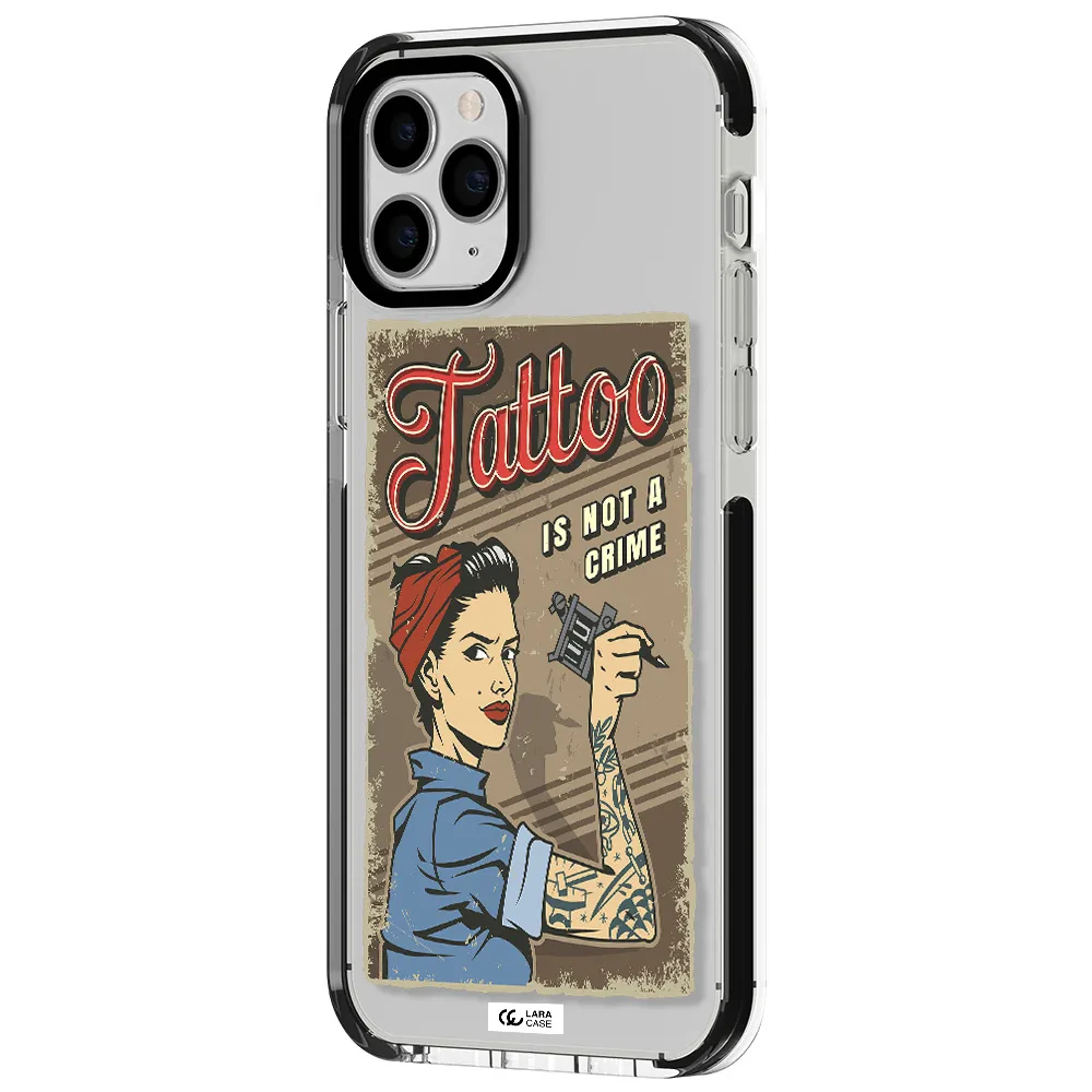 a woman with tattoo on her arm Apple iPhone 11 pro impact black border Case