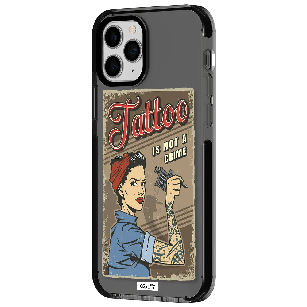 a woman with tattoo on her arm Apple iPhone 11 pro impact Smoke Black Case