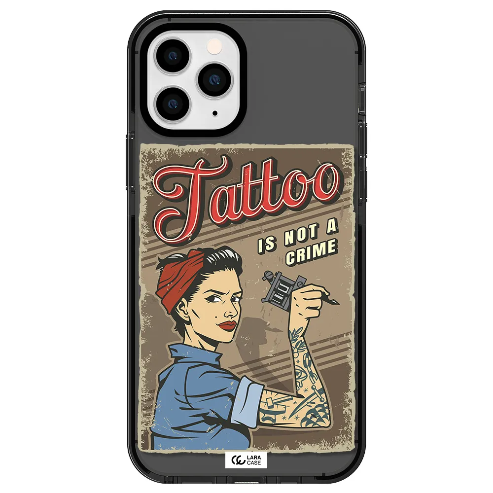 a woman with tattoo on her arm Apple iPhone 11 pro max impact Smoke Black Case