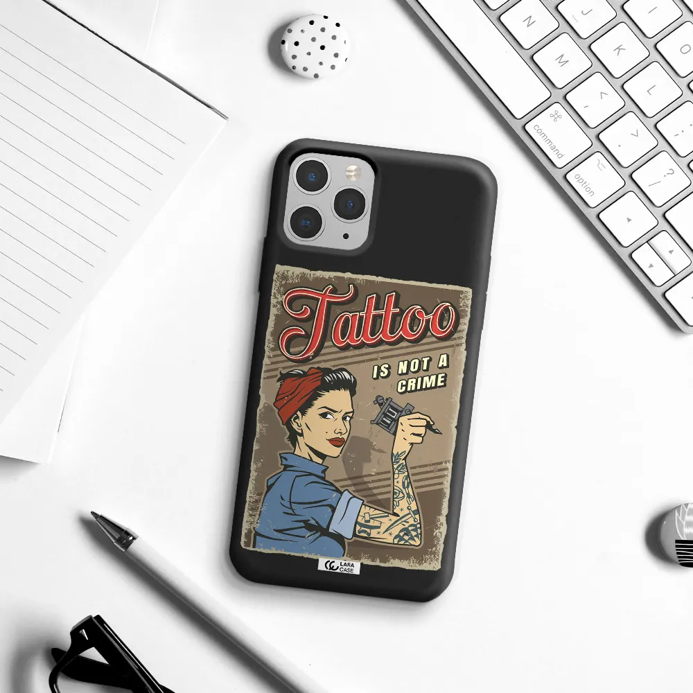 a woman with tattoo on her arm Apple iPhone 11 pro max Silicone black Case