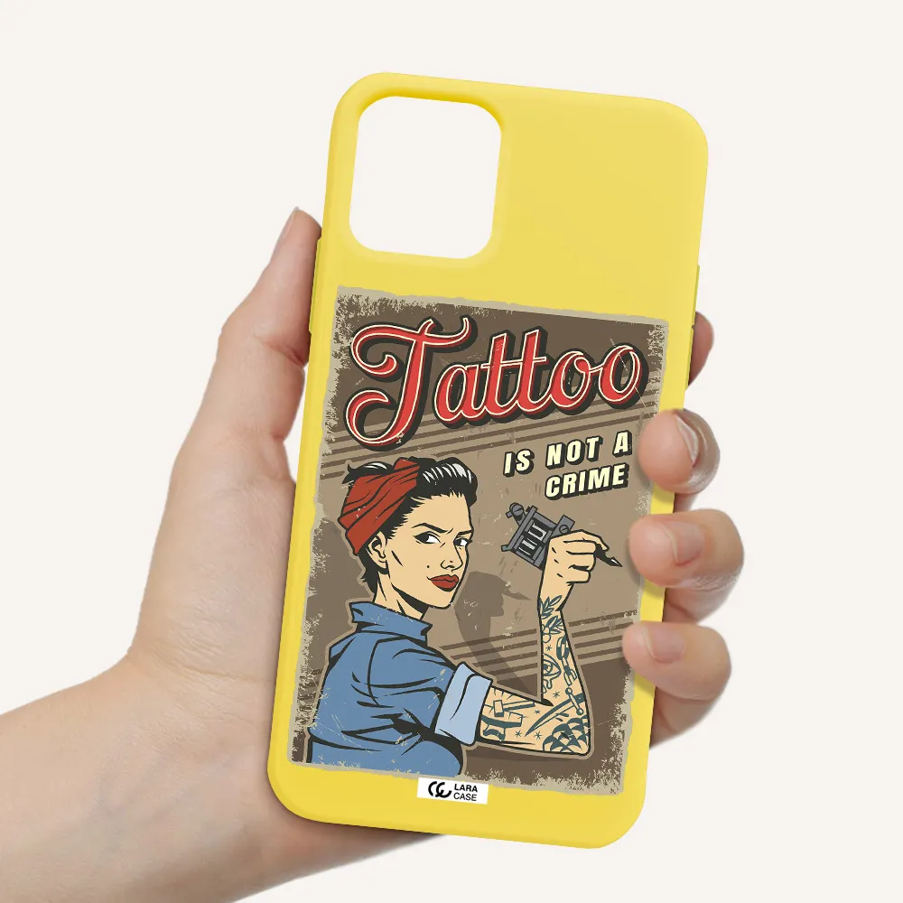 a woman with tattoo on her arm Apple iPhone 11 pro max Silicone canary yellow Case