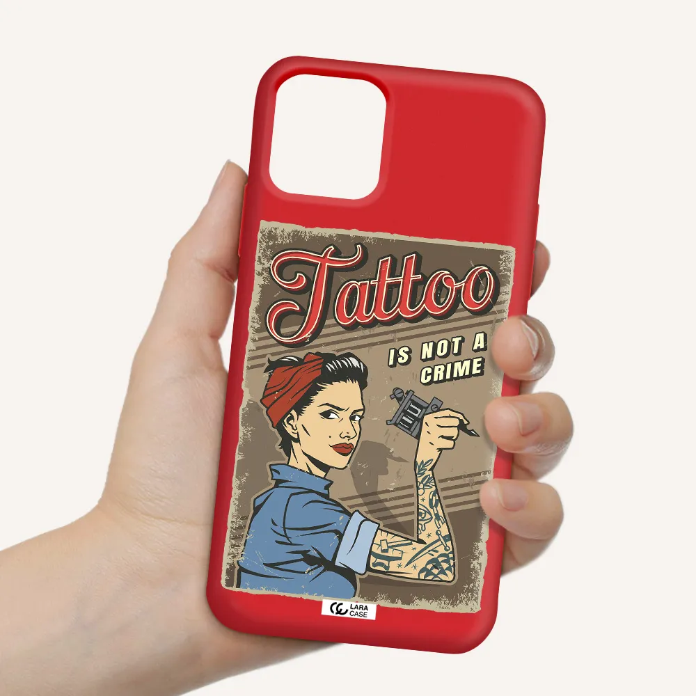 a woman with tattoo on her arm Apple iPhone 11 pro max Silicone Imperial Red Case
