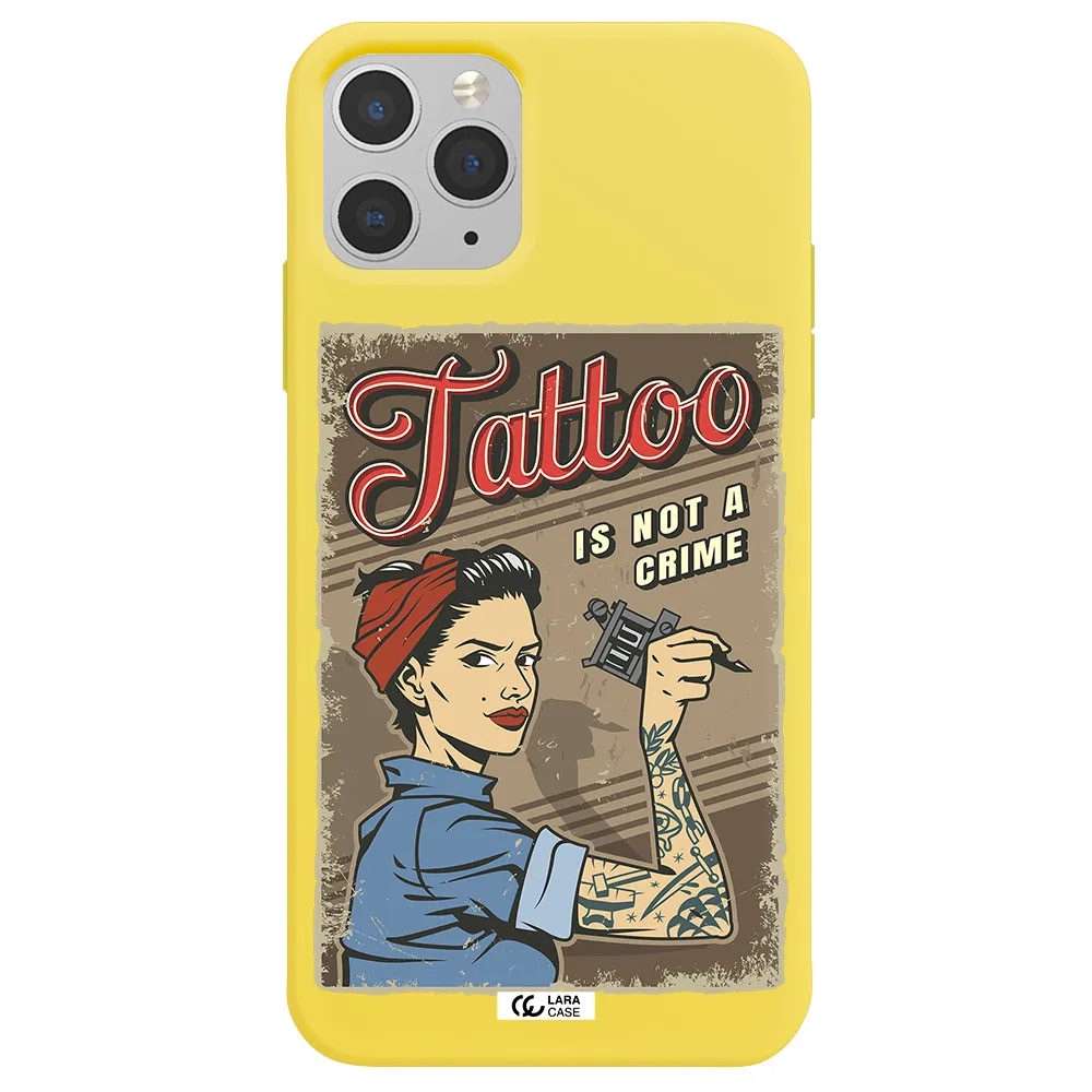a woman with tattoo on her arm Apple iPhone 11 pro Silicone canary yellow Case