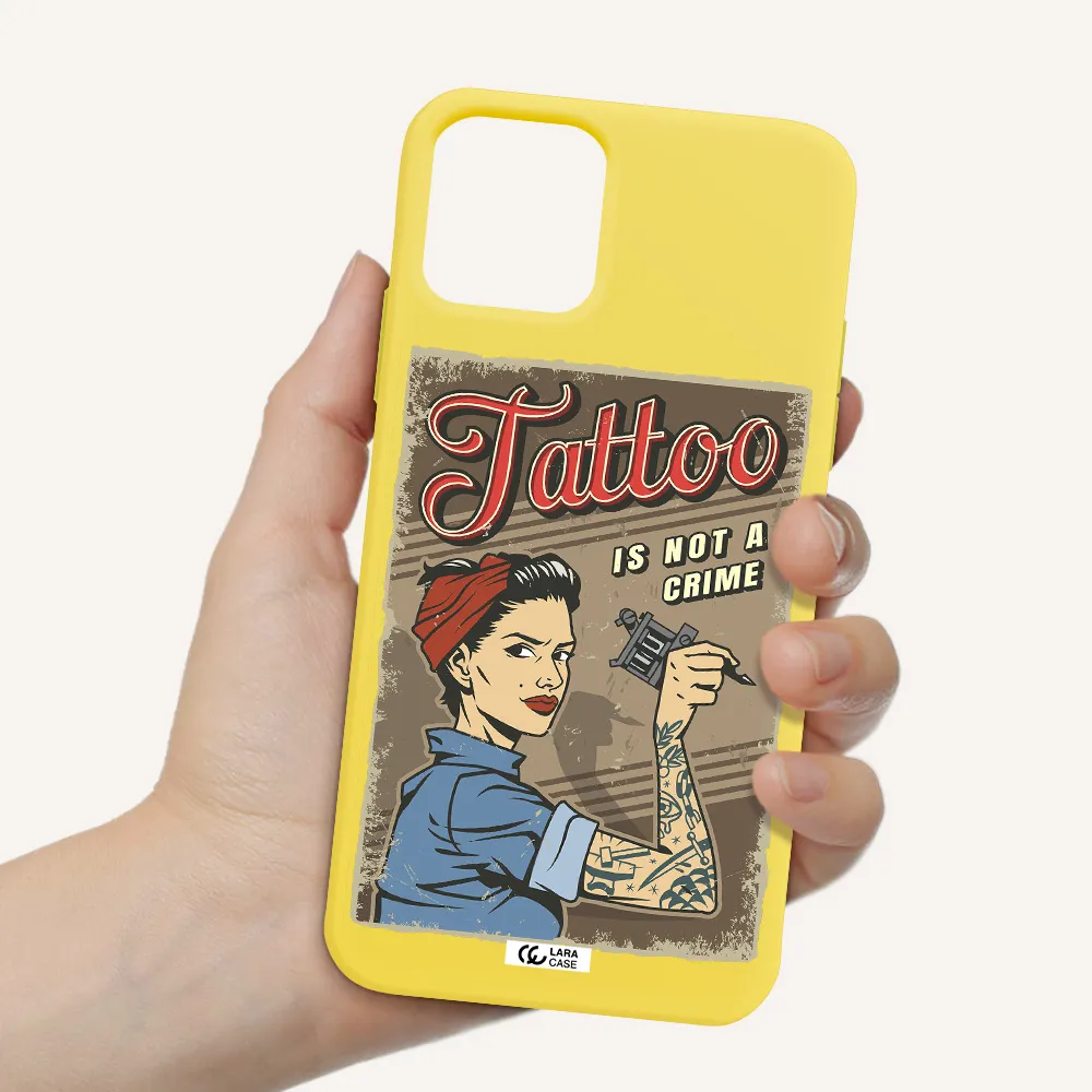 a woman with tattoo on her arm Apple iPhone 11 pro Silicone canary yellow Case