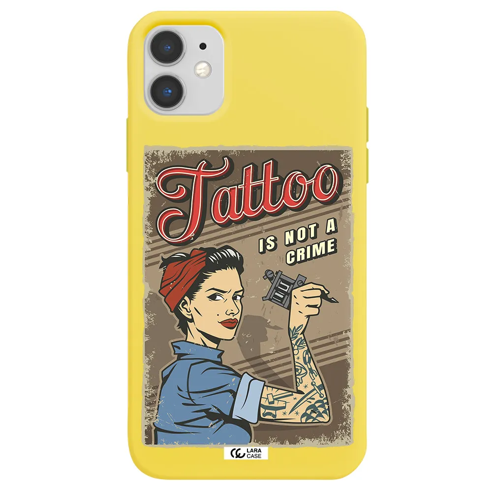 a woman with tattoo on her arm Apple iPhone 11 Silicone canary yellow Case