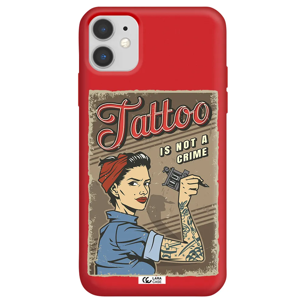a woman with tattoo on her arm Apple iPhone 11 Silicone Imperial Red Case