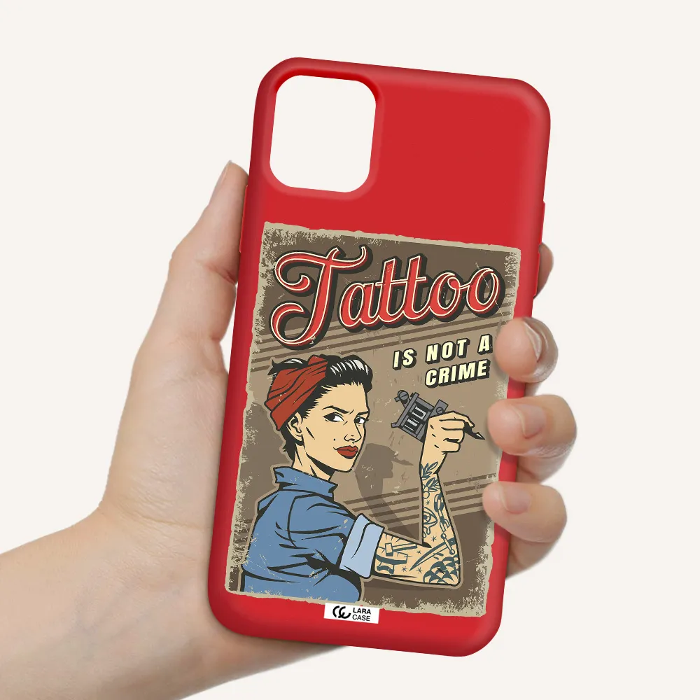 a woman with tattoo on her arm Apple iPhone 11 Silicone Imperial Red Case