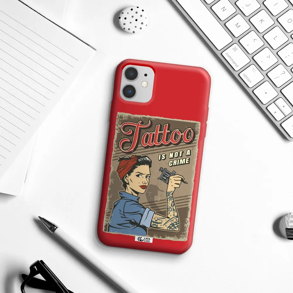 a woman with tattoo on her arm Apple iPhone 11 Silicone Imperial Red Case