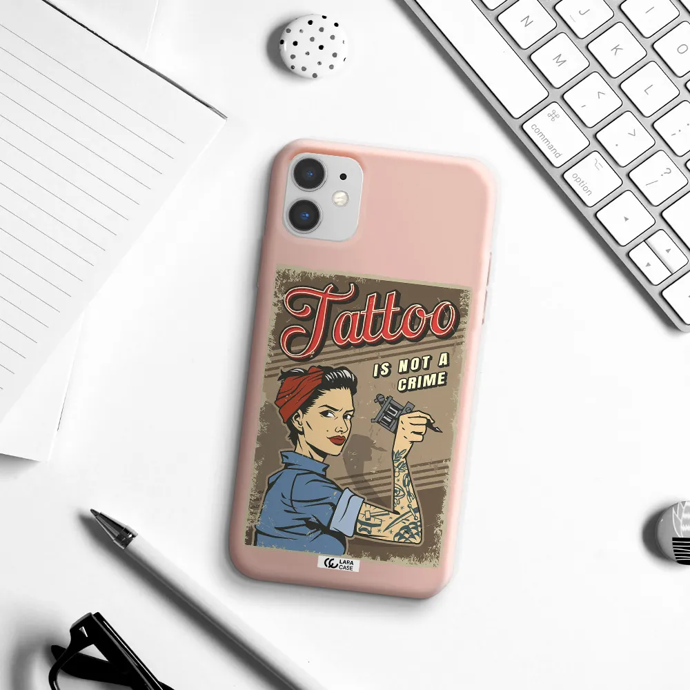 a woman with tattoo on her arm Apple iPhone 11 Silicone pastel pink Case