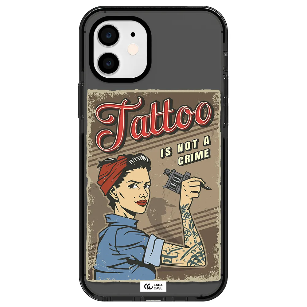 a woman with tattoo on her arm Apple iPhone 12 impact Smoke Black Case