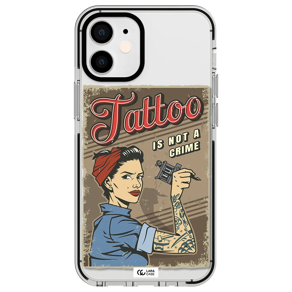 a woman with tattoo on her arm Apple iPhone 12 mini impact black border Case