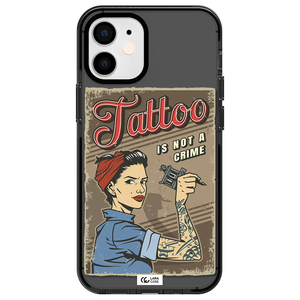 a woman with tattoo on her arm Apple iPhone 12 mini impact Smoke Black Case