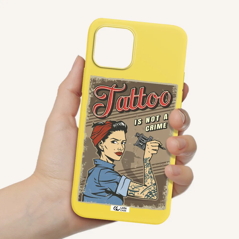 a woman with tattoo on her arm Apple iPhone 12 mini Silicone canary yellow Case