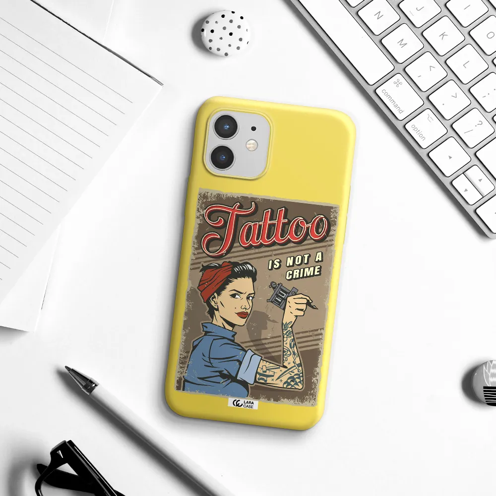 a woman with tattoo on her arm Apple iPhone 12 mini Silicone canary yellow Case