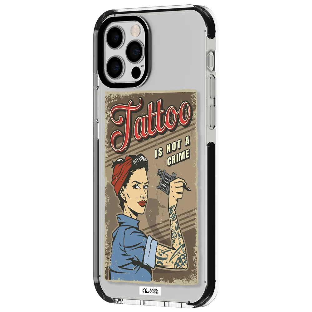 a woman with tattoo on her arm Apple iPhone 12 pro impact black border Case