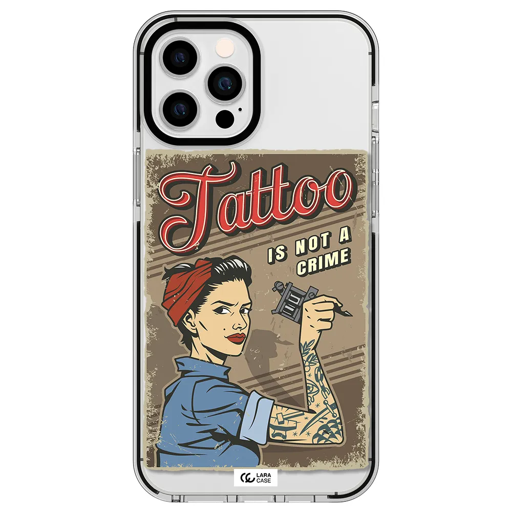 a woman with tattoo on her arm Apple iPhone 12 pro max impact black border Case