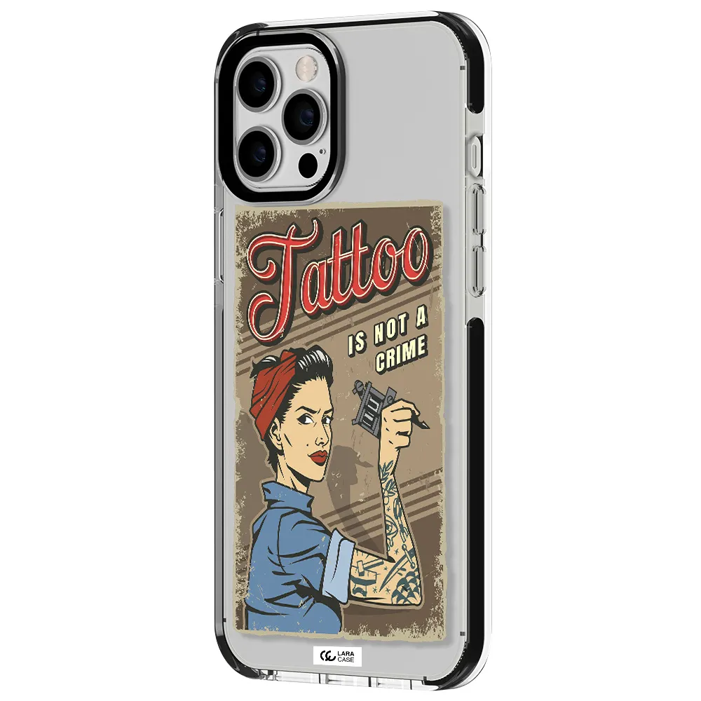 a woman with tattoo on her arm Apple iPhone 12 pro max impact black border Case