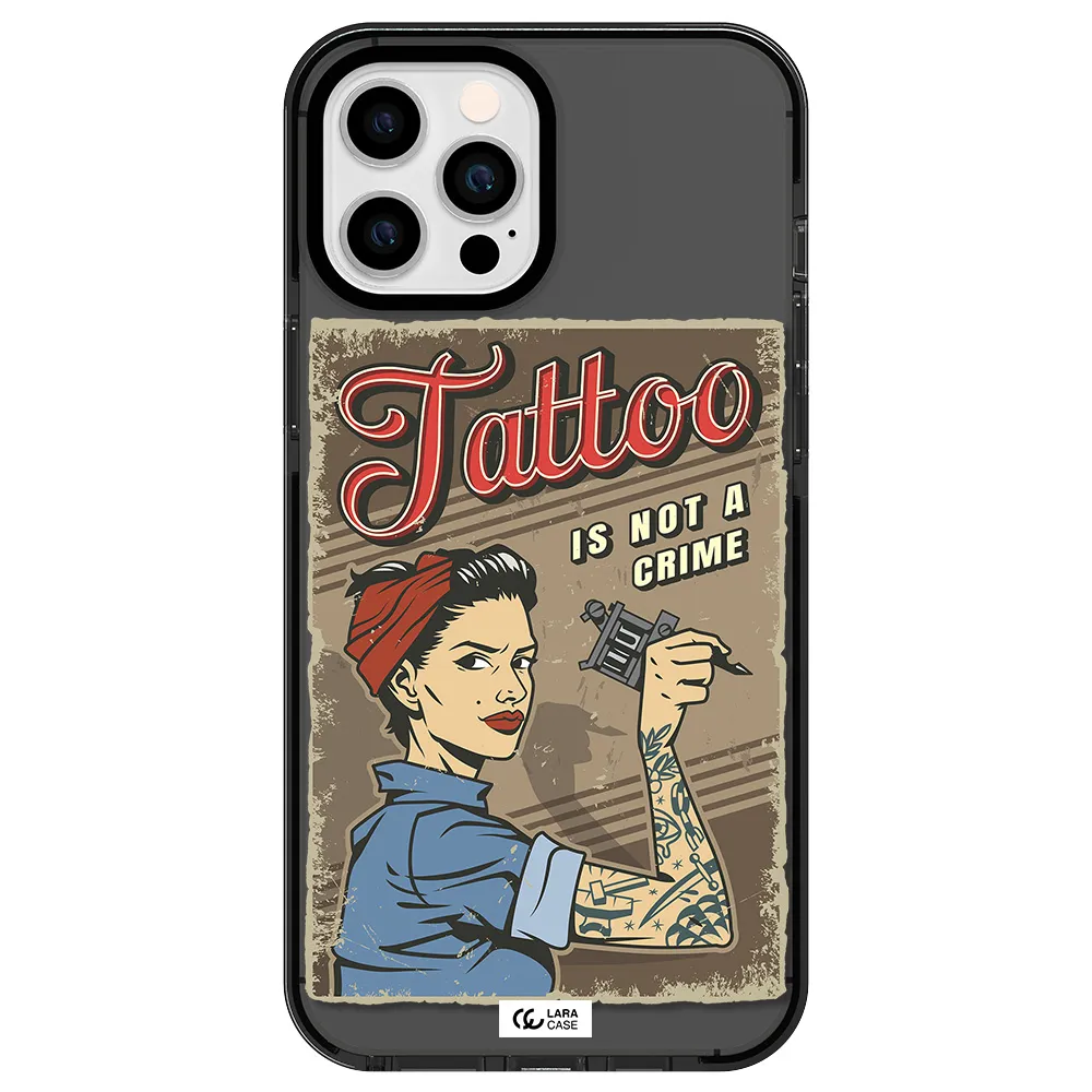 a woman with tattoo on her arm Apple iPhone 12 pro max impact Smoke Black Case