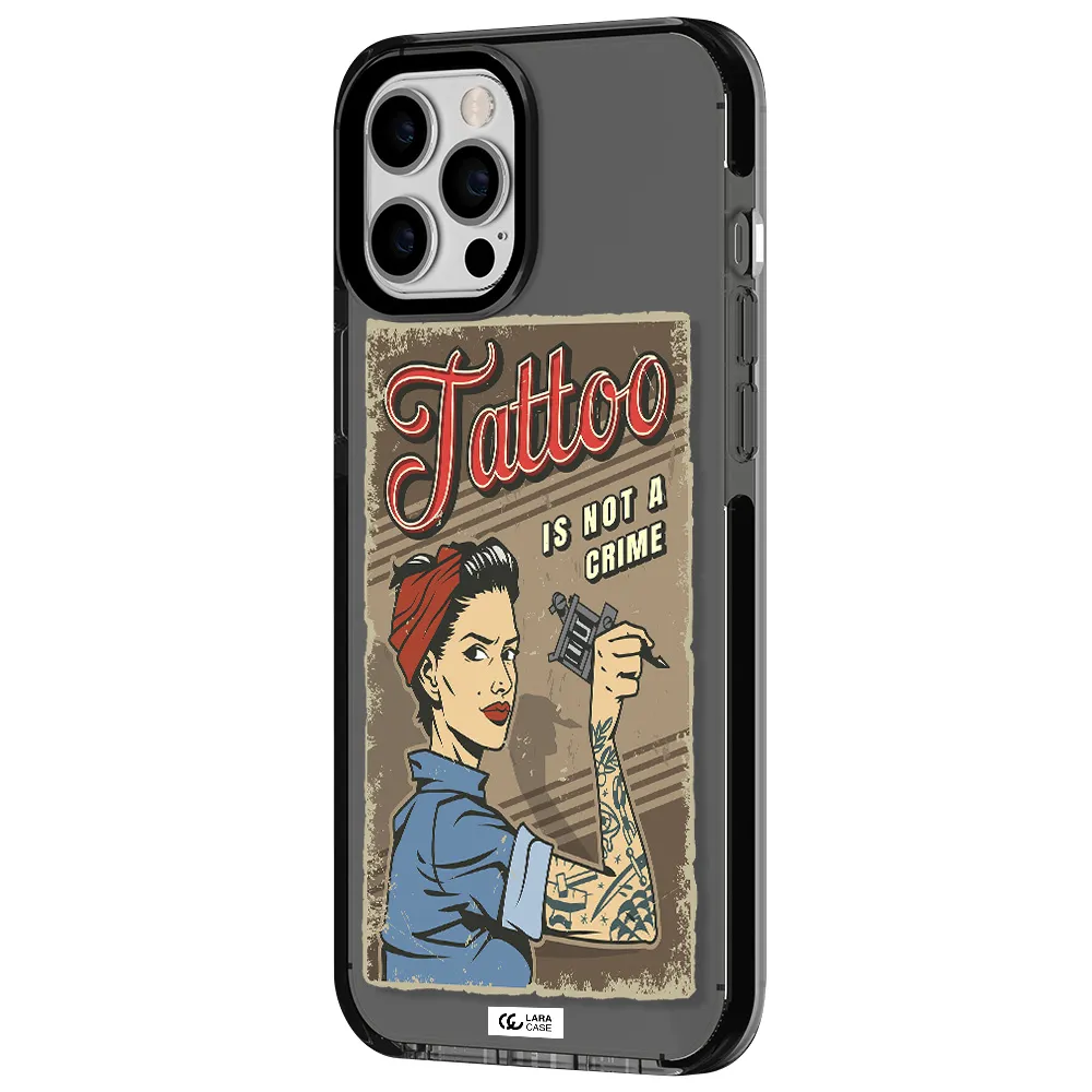 a woman with tattoo on her arm Apple iPhone 12 pro max impact Smoke Black Case