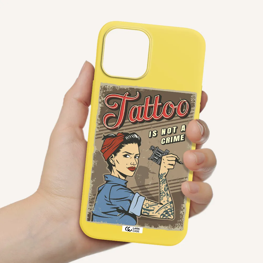 a woman with tattoo on her arm Apple iPhone 12 pro max Silicone canary yellow Case