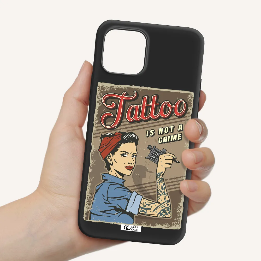a woman with tattoo on her arm Apple iPhone 12 Silicone black Case