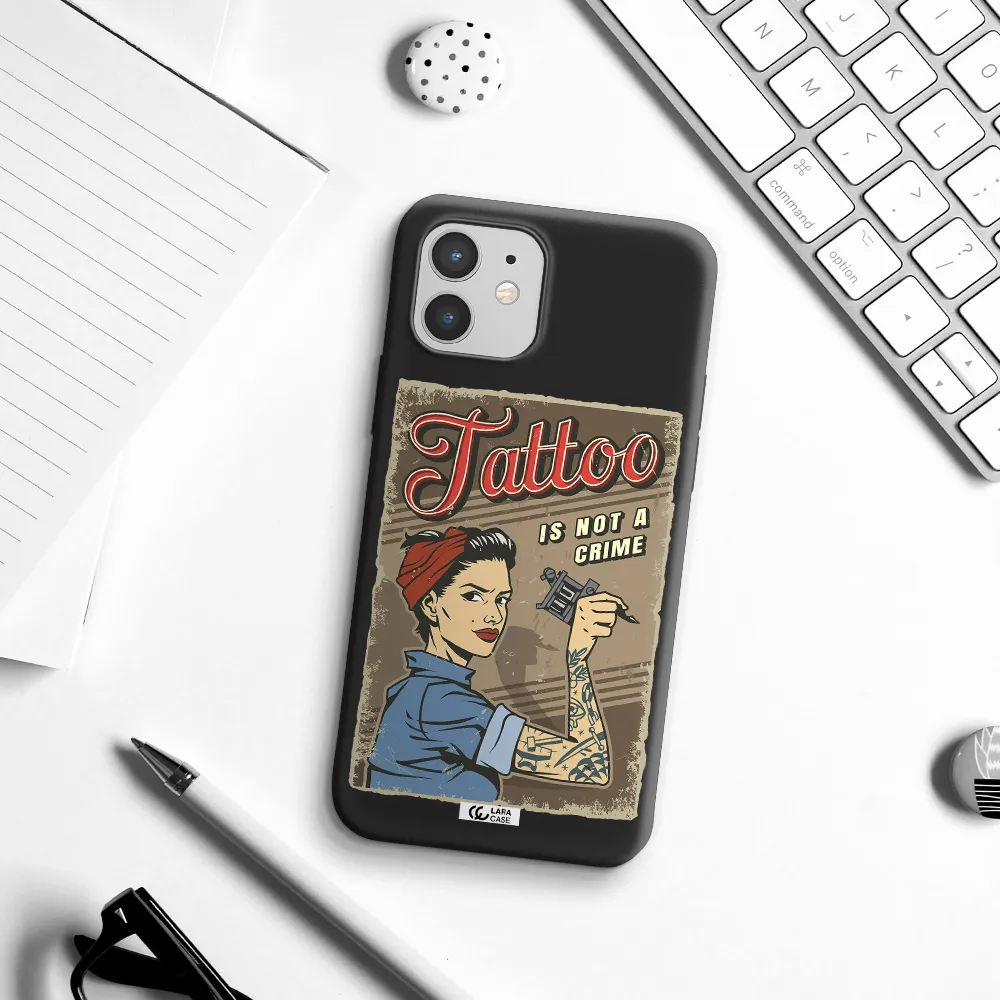 a woman with tattoo on her arm Apple iPhone 12 Silicone black Case