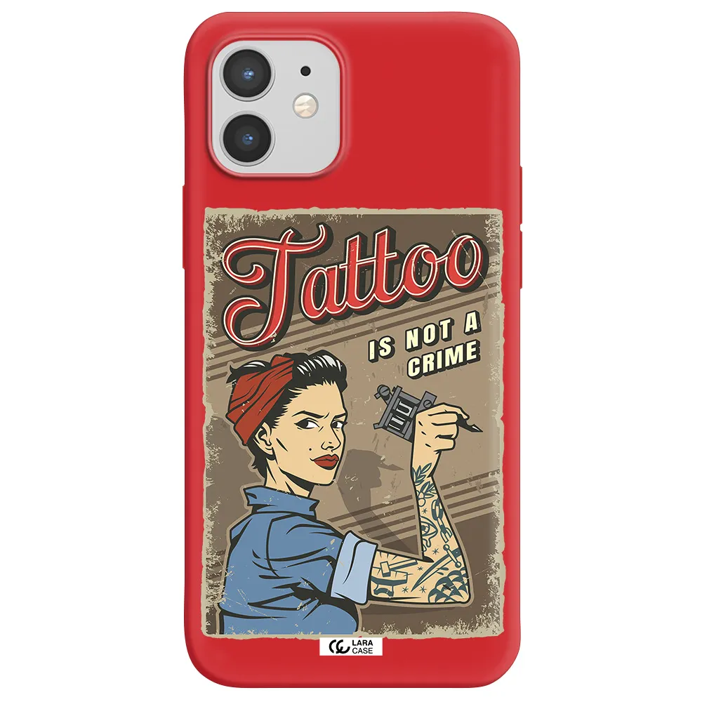 a woman with tattoo on her arm Apple iPhone 12 Silicone Imperial Red Case