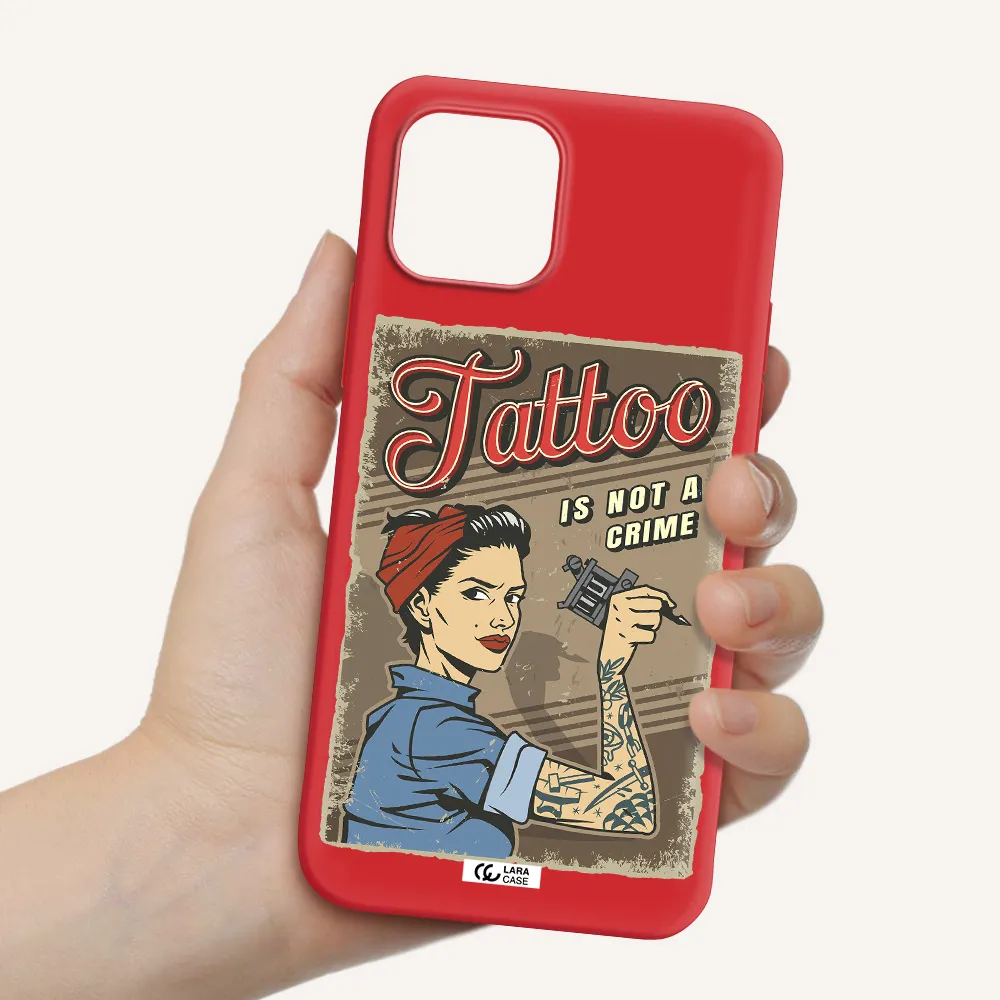 a woman with tattoo on her arm Apple iPhone 12 Silicone Imperial Red Case