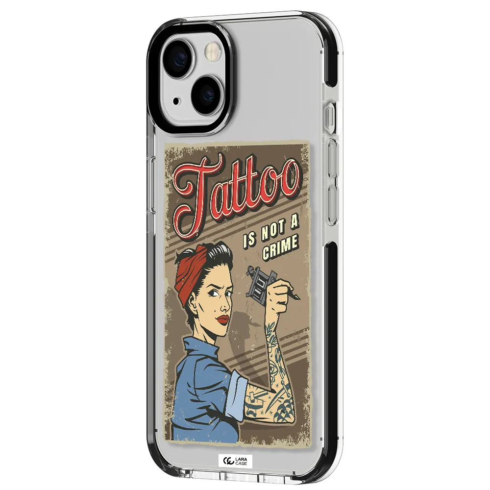 a woman with tattoo on her arm Apple iPhone 13 impact black border Case