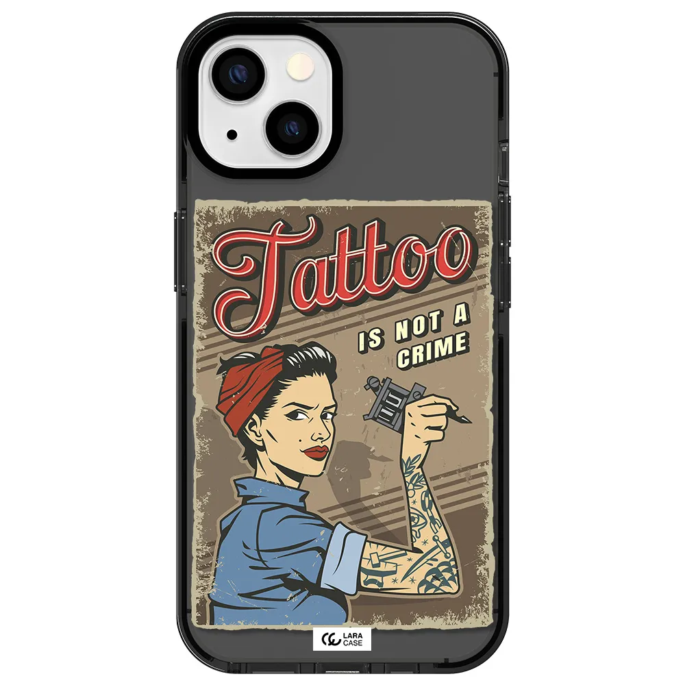 a woman with tattoo on her arm Apple iPhone 13 impact Smoke Black Case