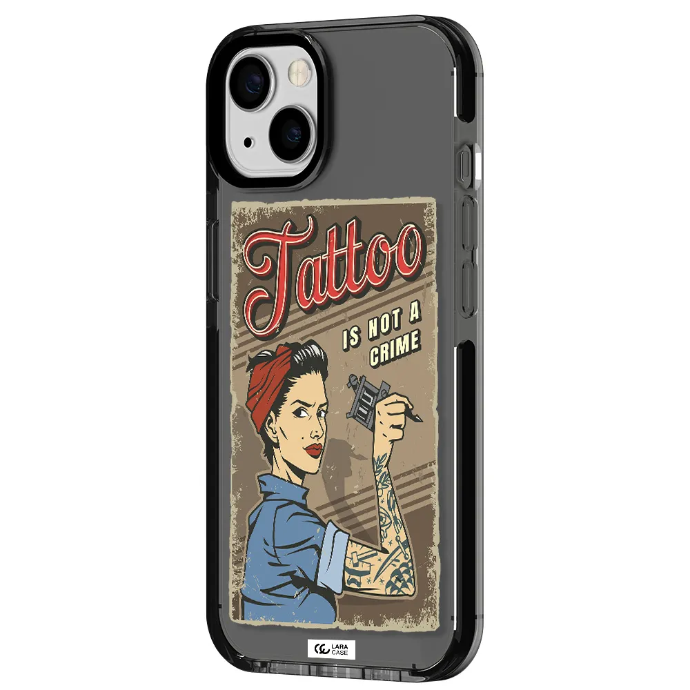 a woman with tattoo on her arm Apple iPhone 13 impact Smoke Black Case