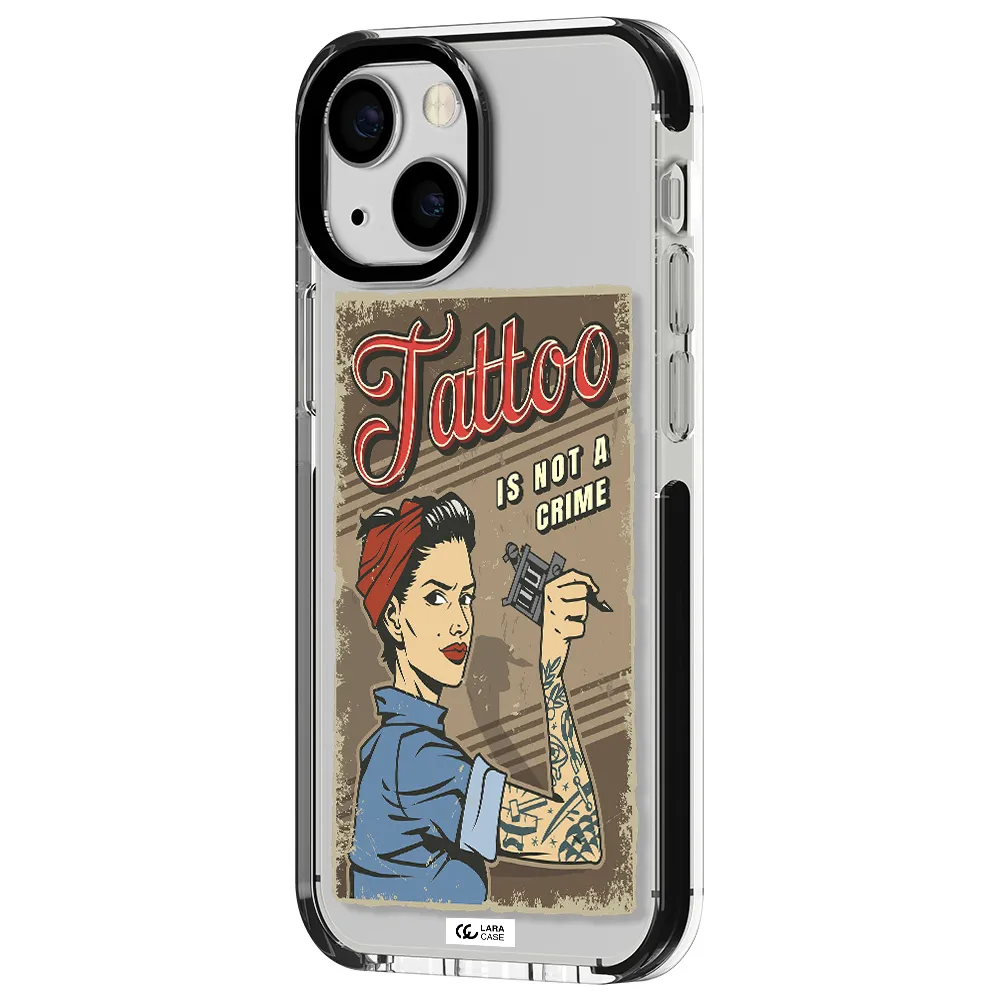 a woman with tattoo on her arm Apple iPhone 13 mini impact black border Case