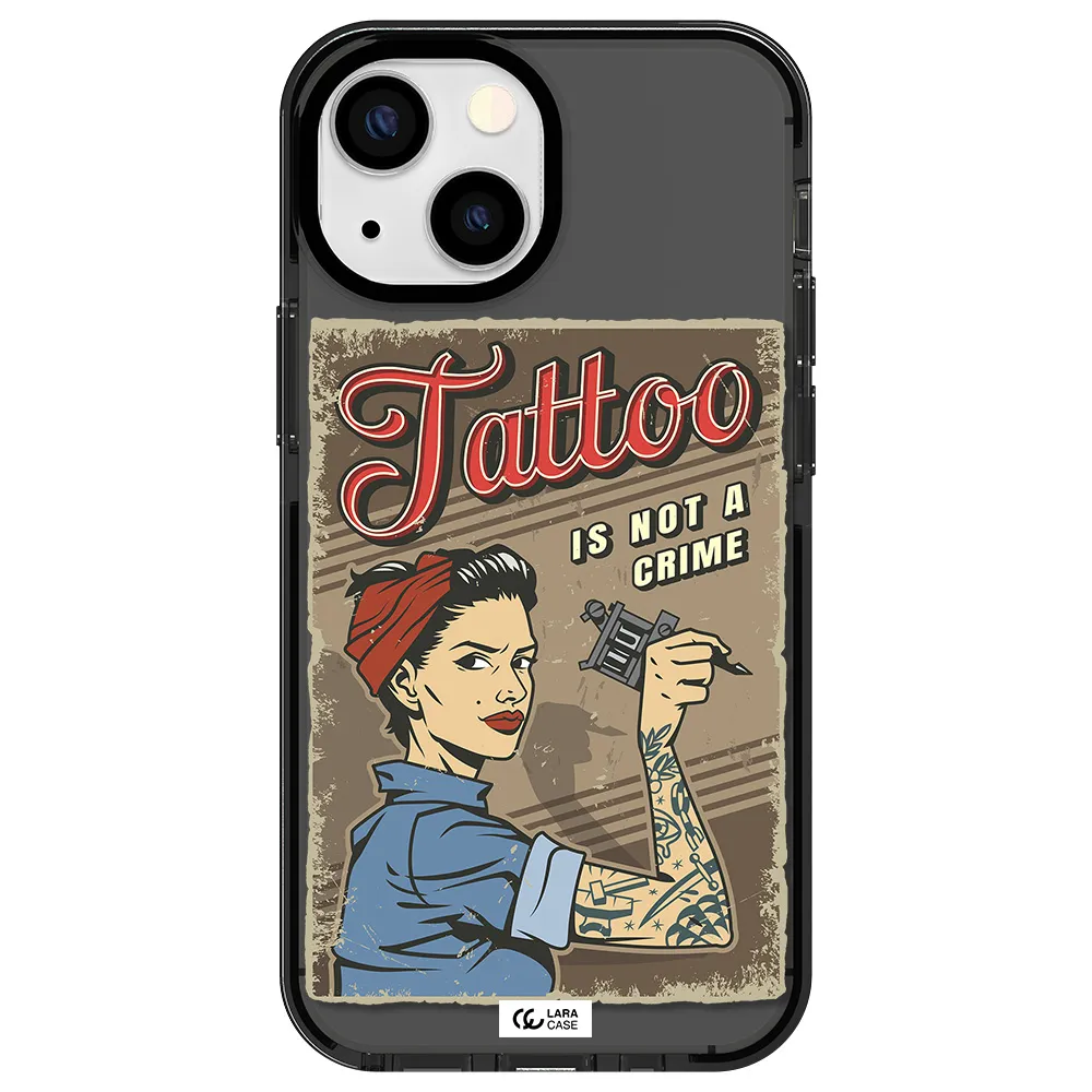 a woman with tattoo on her arm Apple iPhone 13 mini impact Smoke Black Case