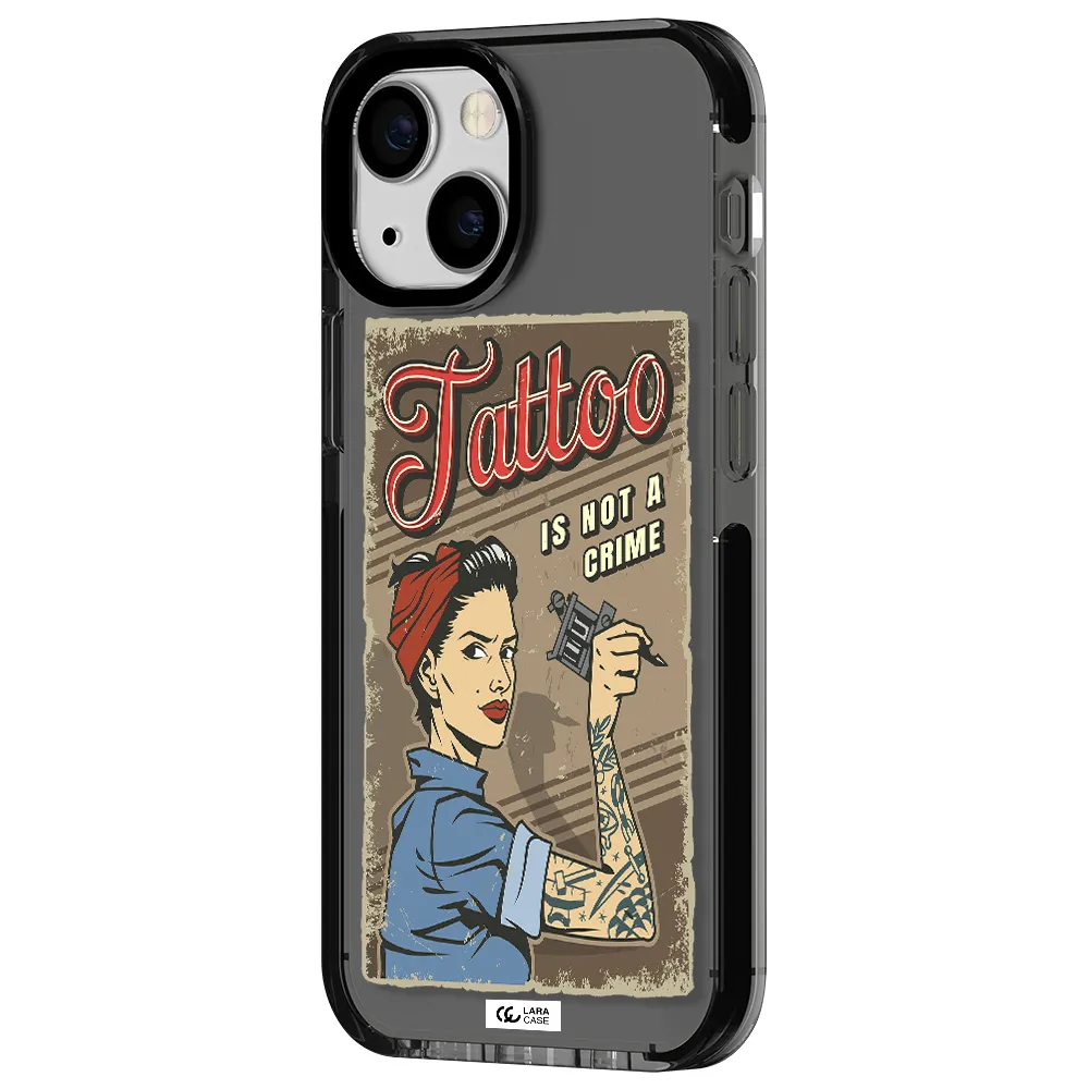 a woman with tattoo on her arm Apple iPhone 13 mini impact Smoke Black Case