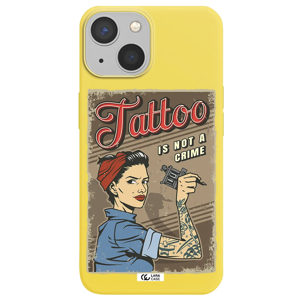 a woman with tattoo on her arm Apple iPhone 13 mini Silicone canary yellow Case
