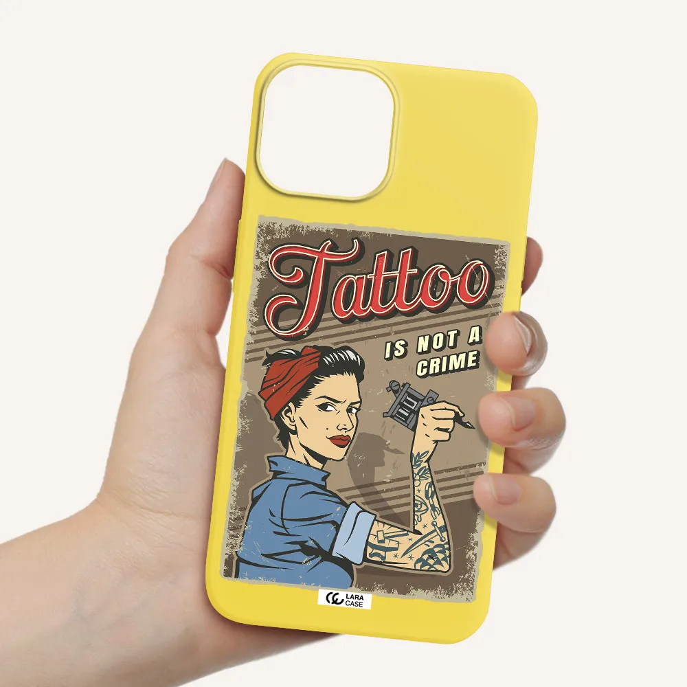 a woman with tattoo on her arm Apple iPhone 13 mini Silicone canary yellow Case