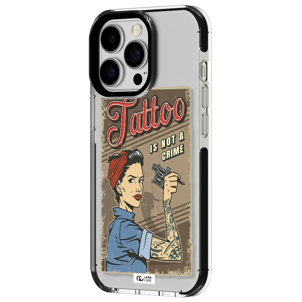 a woman with tattoo on her arm Apple iPhone 13 Pro impact black border Case